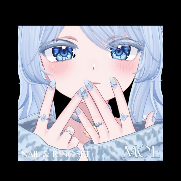 Spring Angel Cat VRChat Nail & Ring Set