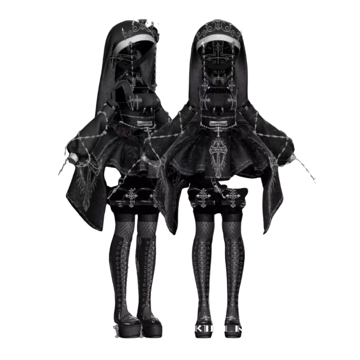 UNHOLY SISTER Gothic VRChat Clothing Set – Black & White Full Outfit - Image 5