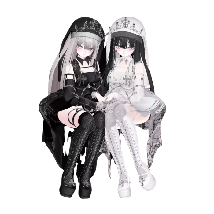 UNHOLY SISTER Gothic VRChat Clothing Set – Black & White Full Outfit - Image 3