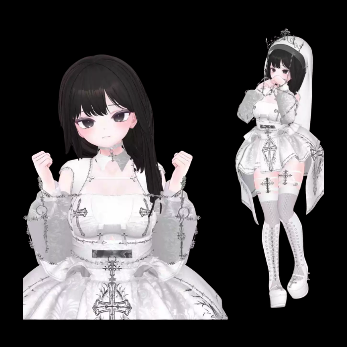 UNHOLY SISTER Gothic VRChat Clothing Set – Black & White Full Outfit - Image 2