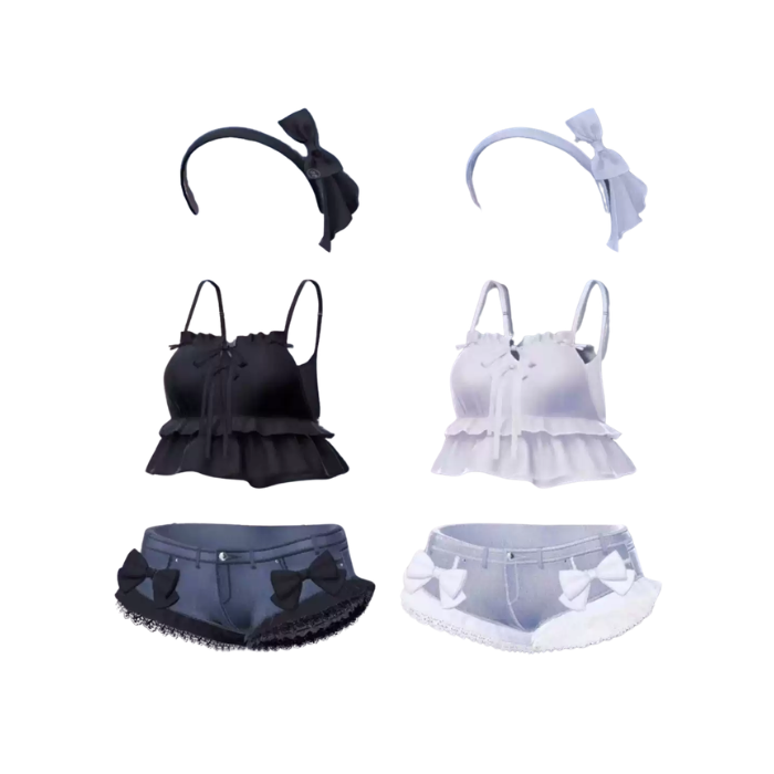 VRChat GEMINI 5 Clothing Set – Cute Black & White Anime Outfit - Image 2