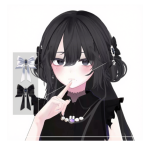 VRChat Gothic Ribbon Headband – Elegant Black & White Bow Accessory